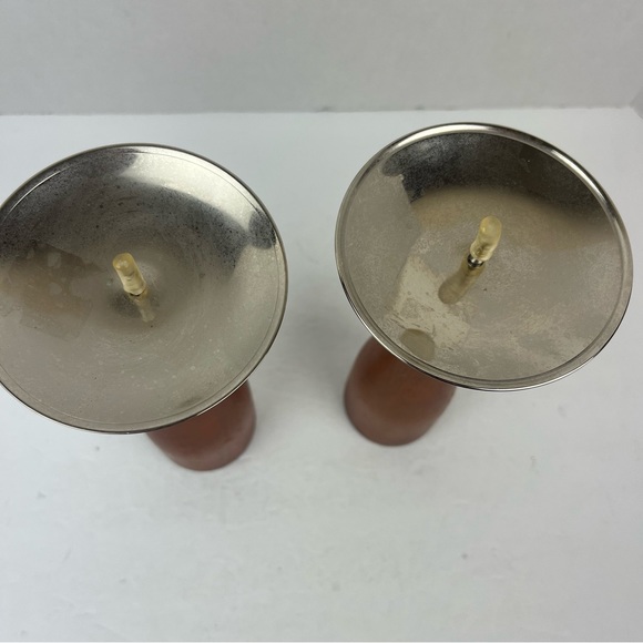 MCM style teak wood 10” pillar candlestick set(2) - Picture 3 of 11